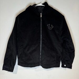 True Religion Horseshoe Corduroy Hooded black Jacket Quilt Lined Men’s Size XL